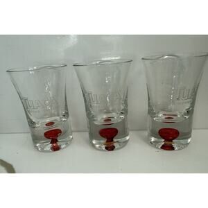 Tuaca Liquore Italiano shot glasses Set 3 Red Bubble Bottom Rare 2.8 Inches